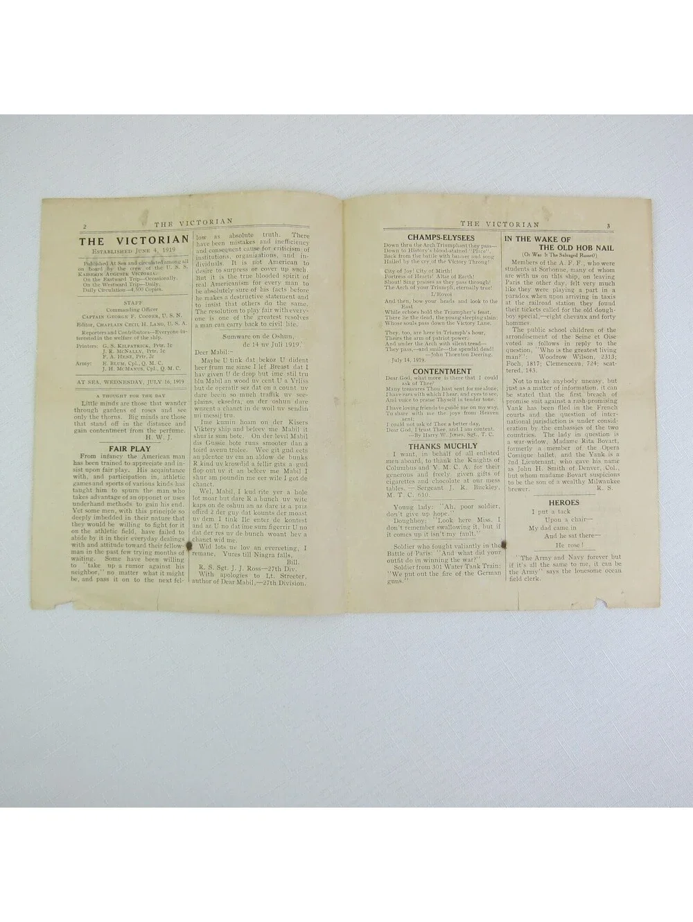 USS Kaiserin Auguste Victoria Shipboard Newspaper The Victorian WWI 16 July 1919
